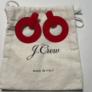 J. Crew Red Flat drop-hoop earrings lightweight & perfect for holidays! EUC